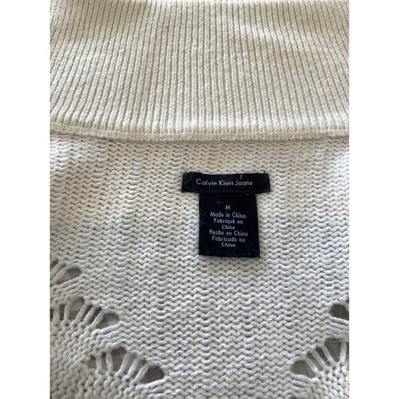 Calvin Klein White Swing Bell Sleeve Cotton/Rabbit Cardigan Sweater Medium - Picture 6 of 6